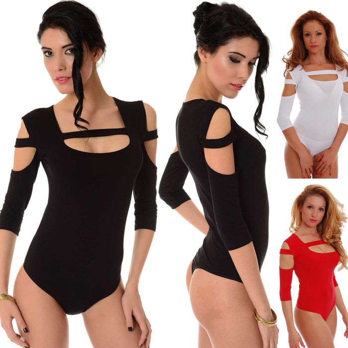 Стилно дамско памучно боди 7/8 ръкав прашка 1441 TIARA GALIANO