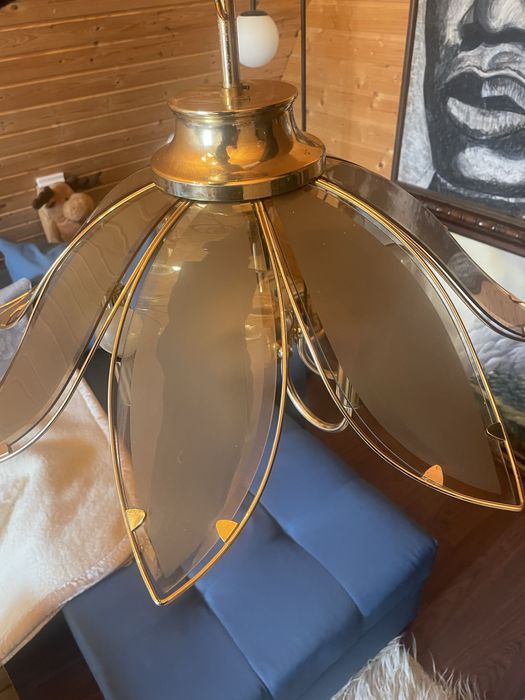 Candelabru lustra din alama si sticla