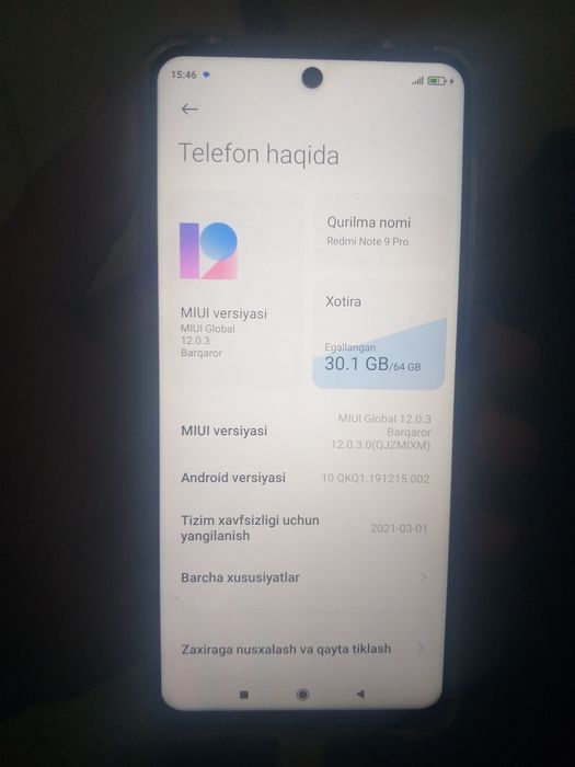 Redmi not 9 pro 64 gb xolati ediyal bir hafta garanteyasi bor aybi yoq
