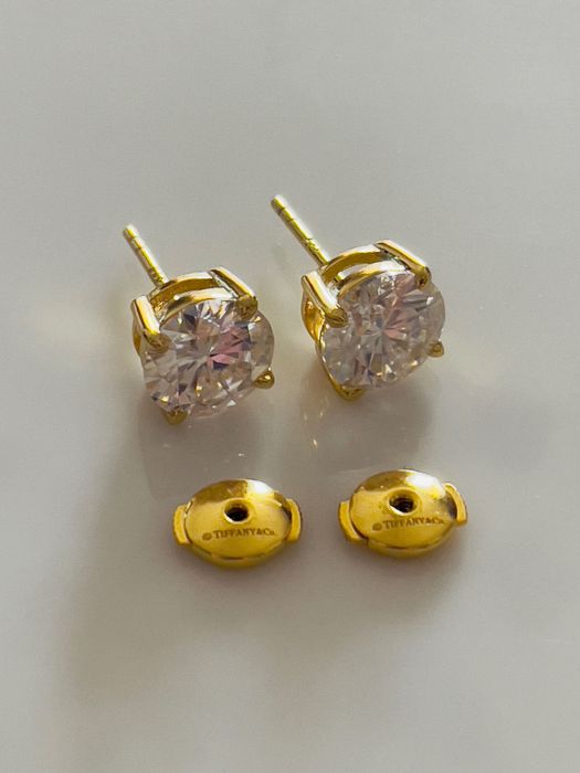 Tiffany & Co, 925, Сребърни  позлатени обеци с камък моасонит.