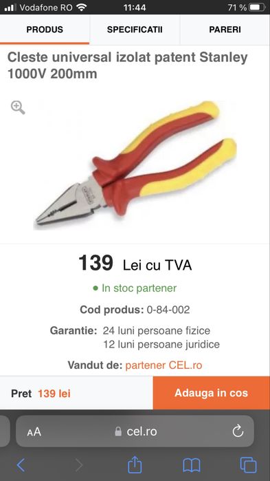 Clește combinat izolat lungime 20 cm 0-84-002 1000v