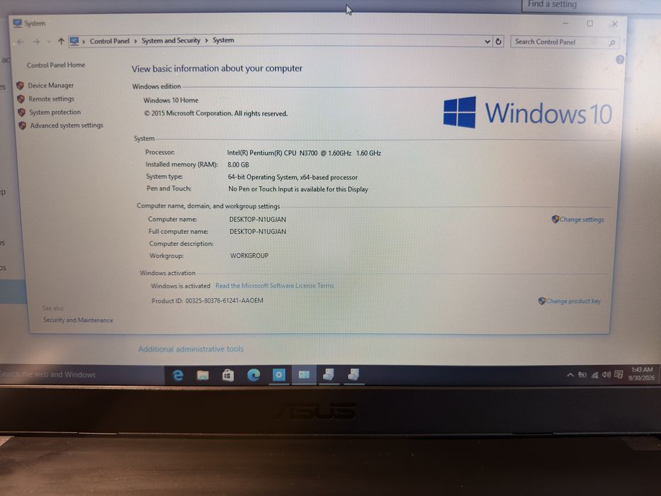 Laptop Asus P2520S 8Gb Ram 500Gb HDD