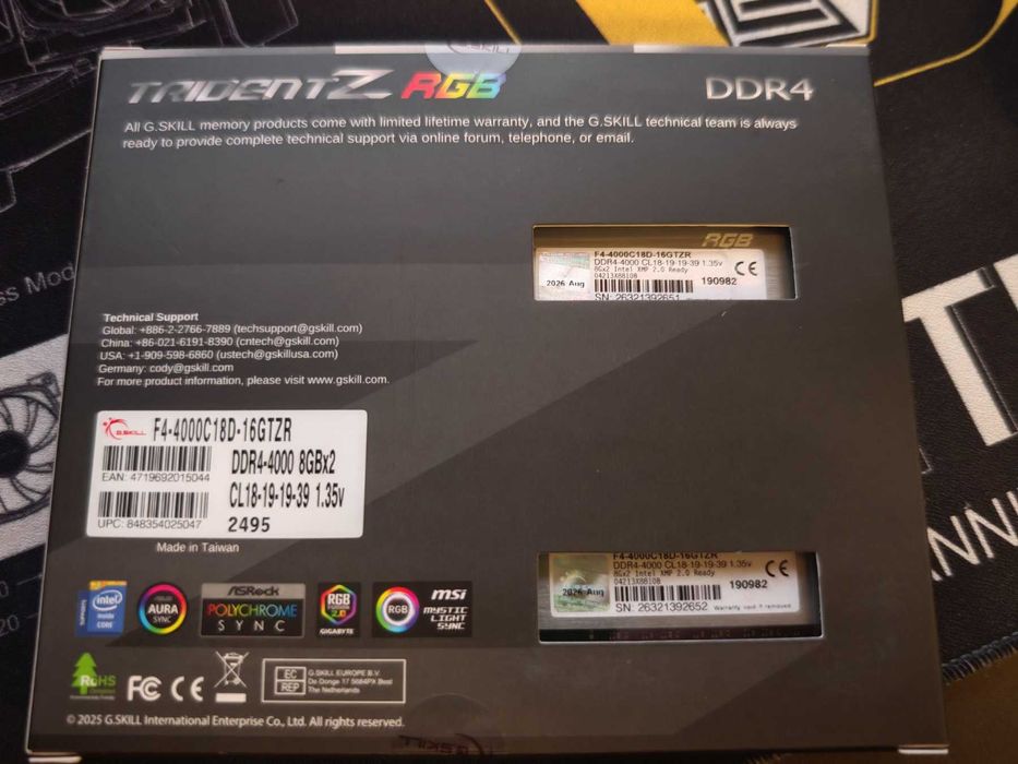 НОВА ! Рам памет G.SKILL Trident Z RGB 2x8GB 16GB DDR4 4000MHz