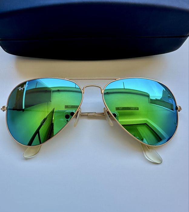 Ray Ban RB3025 Aviator Large Metal 58мм Green Mirror /отлични