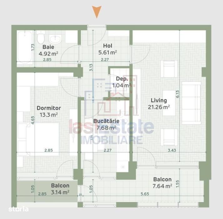 Apartament cu 2 camere in Hlincea la bloc nou 61,45mp + 3,14mp balcon