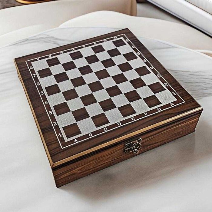 Нов Комплект Дървен Шах и Карти  - Настолна Игра - 24х24см 30см