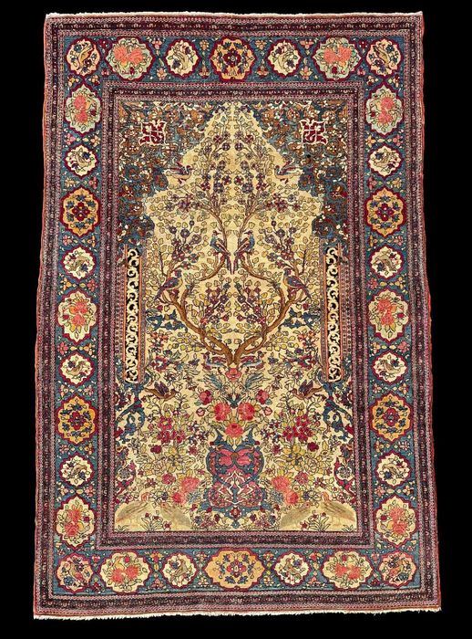 covor antic rugaciune persan Iran Isfahan gradina paradisului flori