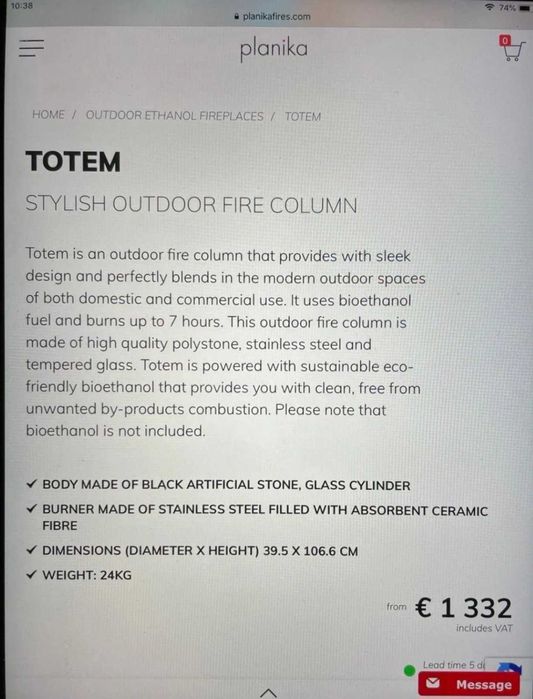 Камина Totem на Биоетанол