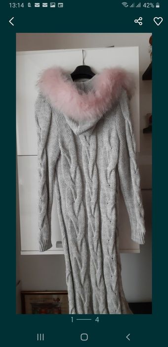 Cardigan lung Fobya ,alpaca, lana si guler de vulpe polara,superb