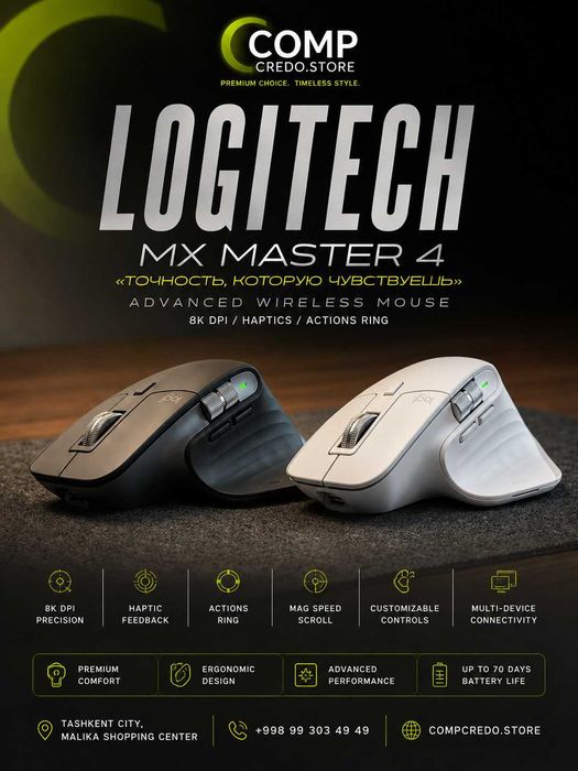Logitech MX Master 4 Wireless Mouse | Black & White