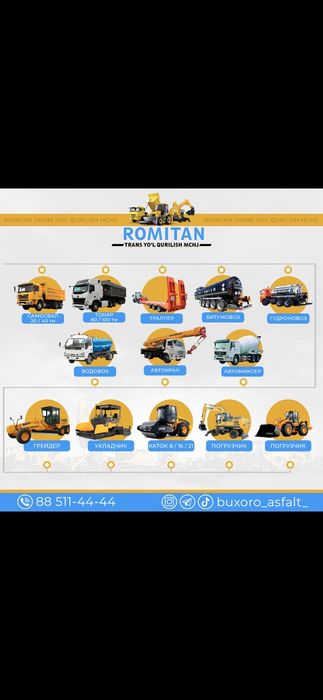 Барча турдаги техникаларни кунлик ойлик ижара хизмати