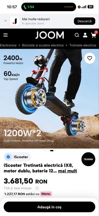 Trotineta iscooter ix8 dual motors 2400w