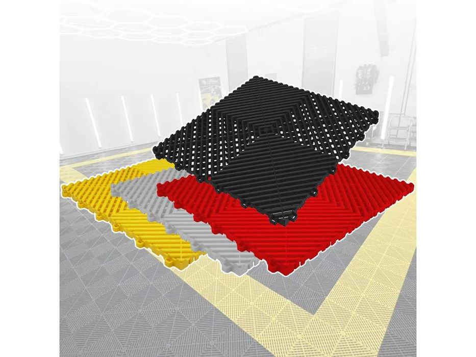 Pardoseală garaj modulară PVC – gresie pătrată neagră