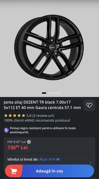 Jante Dezent TR black 17” cu anvelope iarna Hankook