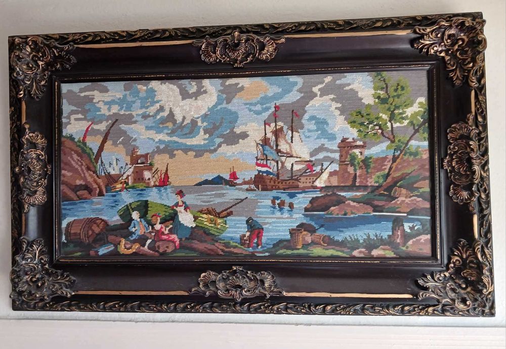 Винтидж Гоблен от 70-те години на миналия век със стара дървена рамка