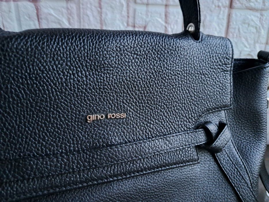 дамска чанта,Gino Rossi,черна кожена чанта-естествена кожа