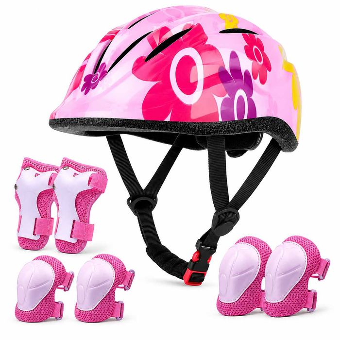 Set Protectie Pentru Copii 7 in 1, Casca cu Marime Reglabila, Genunchiere, Cotiere si Aparatori Incheieturi pentru Bicicleta, Trotineta, Role