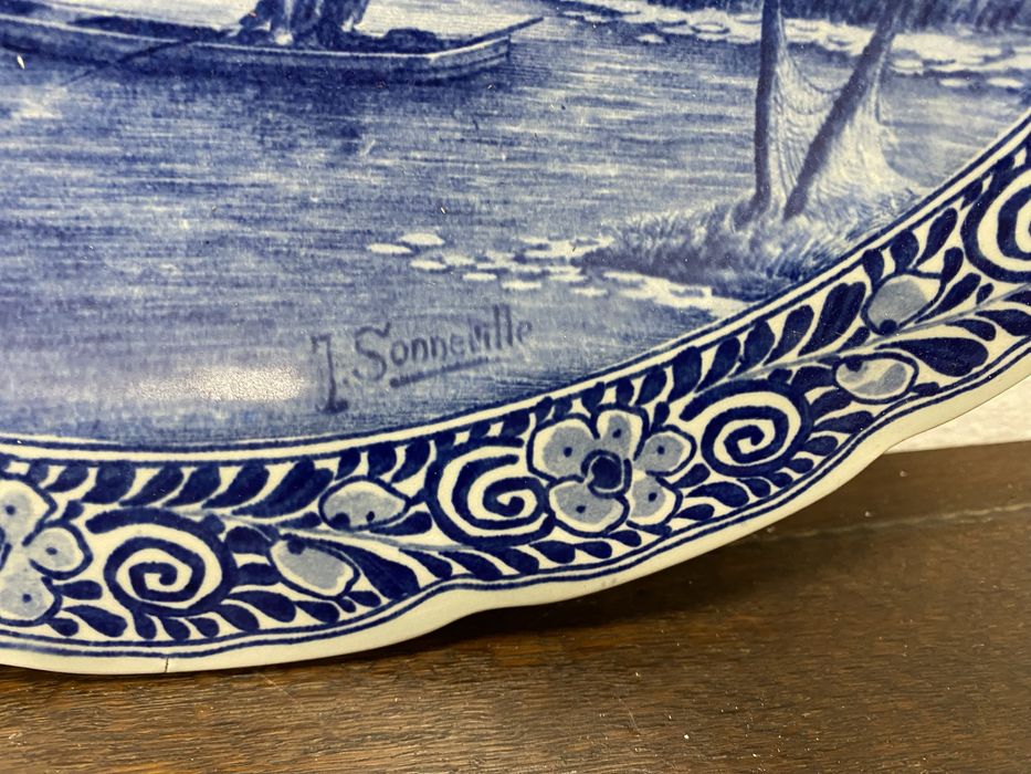 Голяма порцеланова Delft Blau чиния 40 см Holland 1920-1950