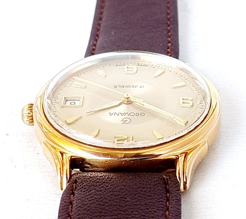 Grovana 17j - позлатен швейцарски механичен часовник с ръчно навиване