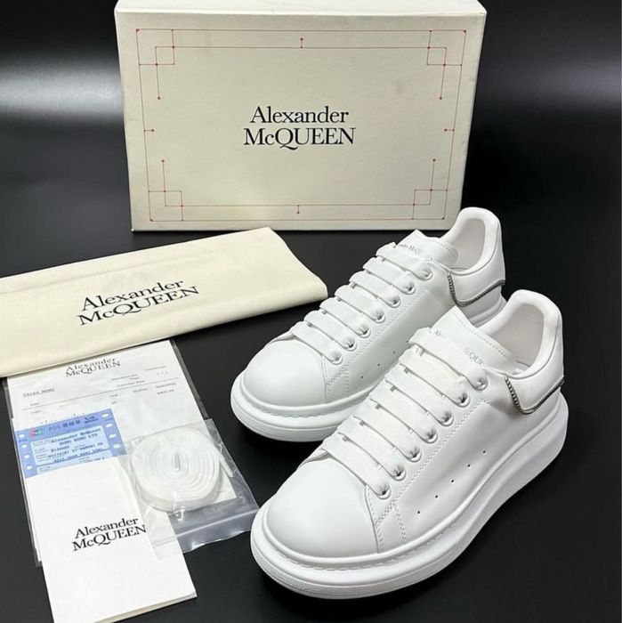Adidasi Alexander Mcqueen albi full zipper silver custom piele naturala