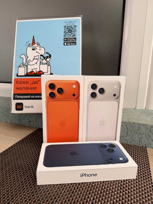 НОВ! 512GB! iPhone 17 Pro MAX *Лизинг от 54€/м* Cosmic Orange / silver с ГАРАНЦИЯ с опция на изплащане! оранжев сив бял