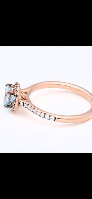 Inel aur roz14ct cu acvamarin si diamante