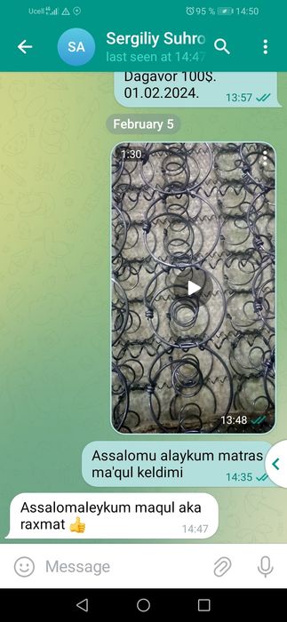 Matraslarimiz hammasi sifatli. Eng arzondan  qimmatigacha mazza qiling