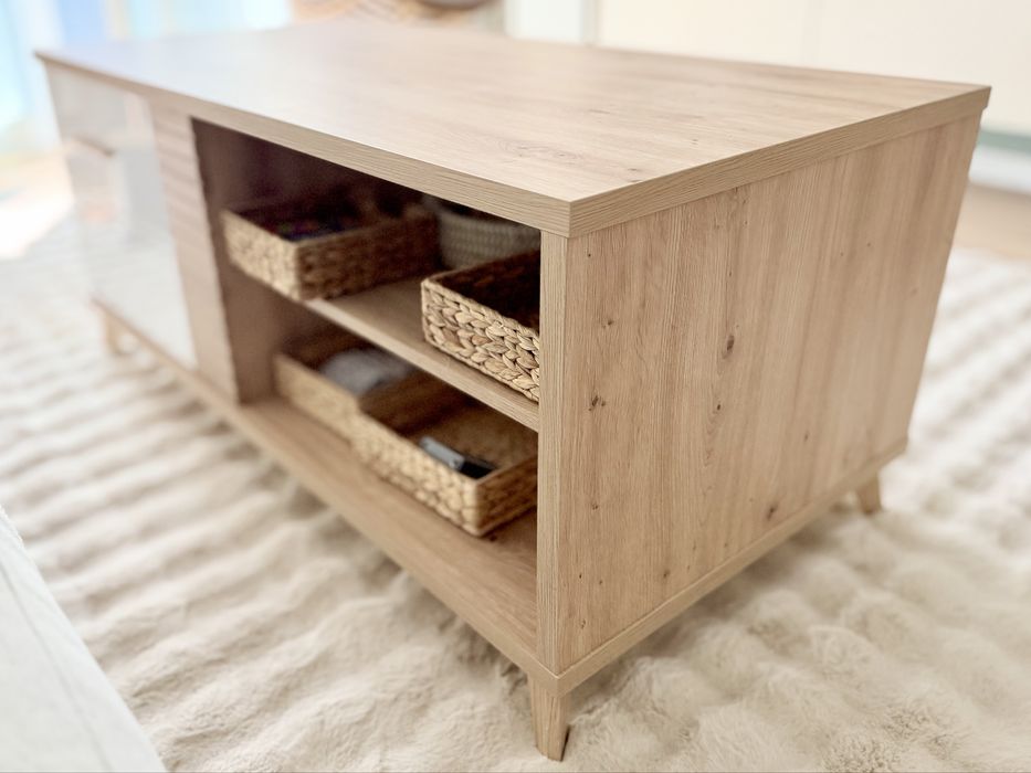 Стилна холна маса с чекмедже и рафт – чисто нова (Moemax)