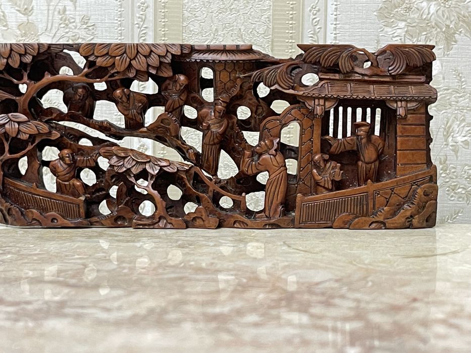 Sculpura foarte veche in lemn, Japoneza. Stil diorama. Scena 3d