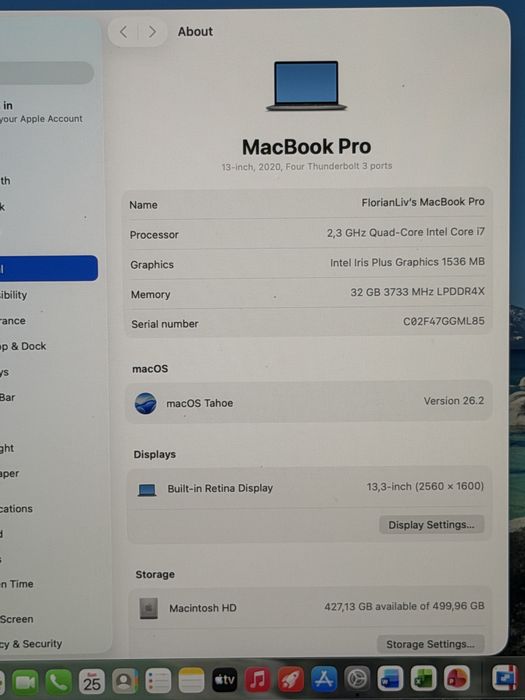 I7,  32GB Ram, 512Gb MacBook Pro 13-inch 2020 Four Thunderbolt 3 ports