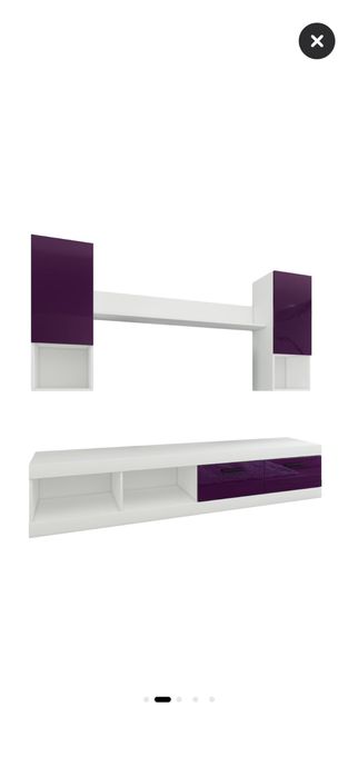 Секция / Мебели за дневна, бял/лилав, предна част MDF