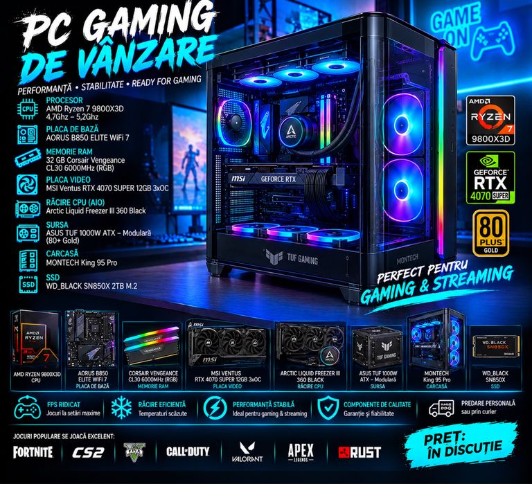 Pc Gaming Ryzen 7 9800x3d + Rtx 4070 SUPER 32gb RAM