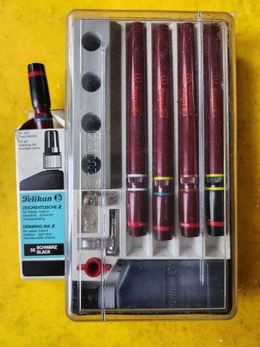 рапидографи немски Rotring mod.Micronorm 0,25/0,35/0,50/0,60(+1,4)мм,работещи+туш и по-малък комплект
