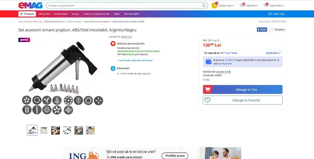 Seringa Inox (patiserie) ornare prajituri + forme, REDUS de la 130RON