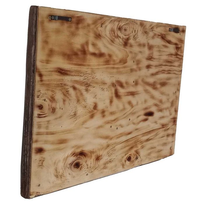 Tablou rustic handmade din rondele de lemn, rama arsa, lacuita