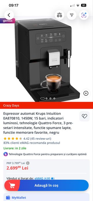 Espressor automat Krups Intuition EA870810