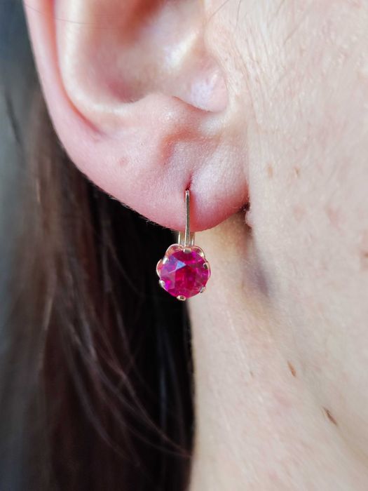 Cercei Aur 14K 583 Rusia Rusesti Rusesc Cercei Retro Cu Rubelit