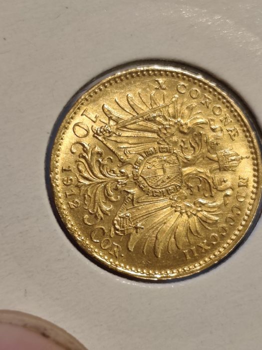 10 корони 1912 год, Австрия, император Франц Йозеф, злато 3.39 гр, проба 900/1000