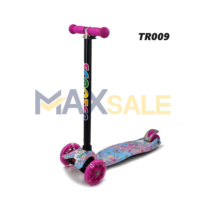 Детска тротинетка 3 светещи колела еднорози/розово/синьо скутер колело