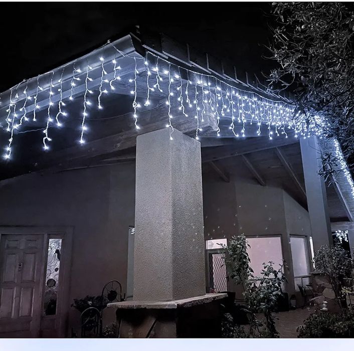 12метра Коледна Инсталация Висящи Лампи Тип Завеса Бяла Светлина