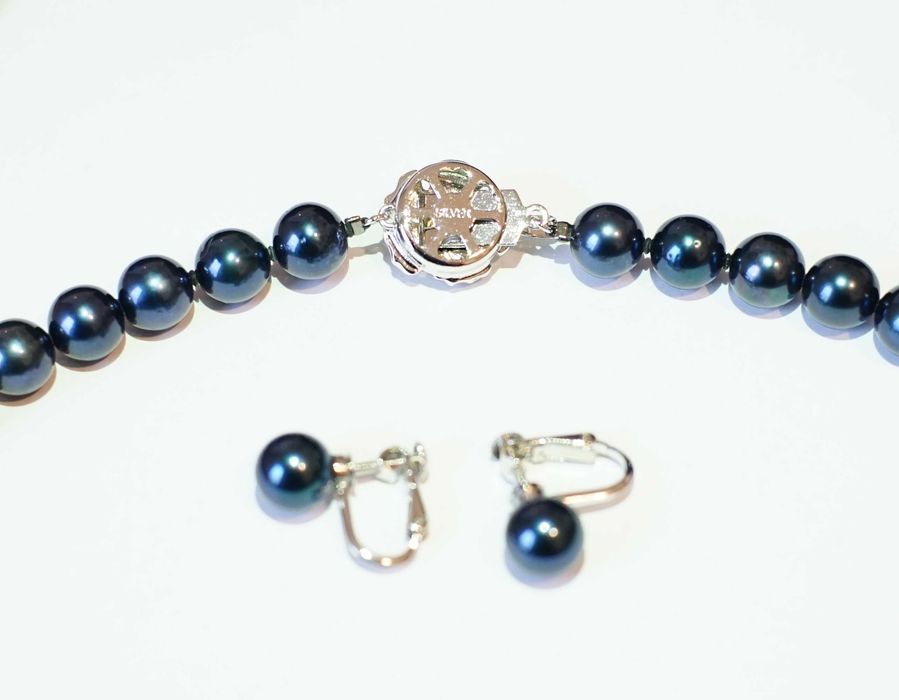 Colier cercei perle negre Akoya veritabile 8.5 mm Certificat