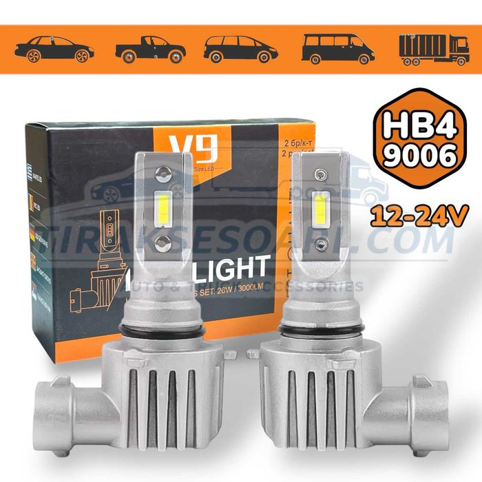 НОВ Модел 2025 V9 PREMIUM LED Крушки HB4 300% повече светлина 12V 24V