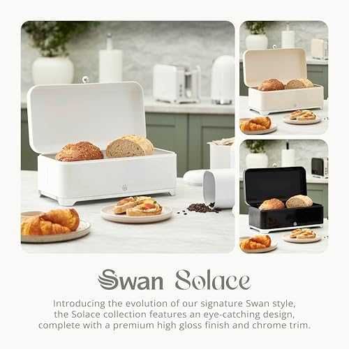 Нова голяма бяла кутия за хляб 16L Swan Solace кухненско съхранение с повдигащ капак