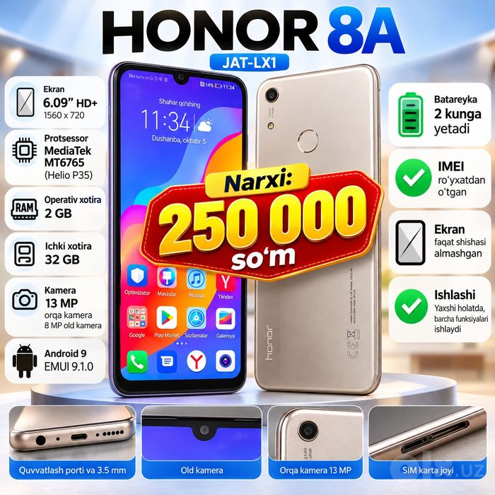 Arzon Honor 8A telefon