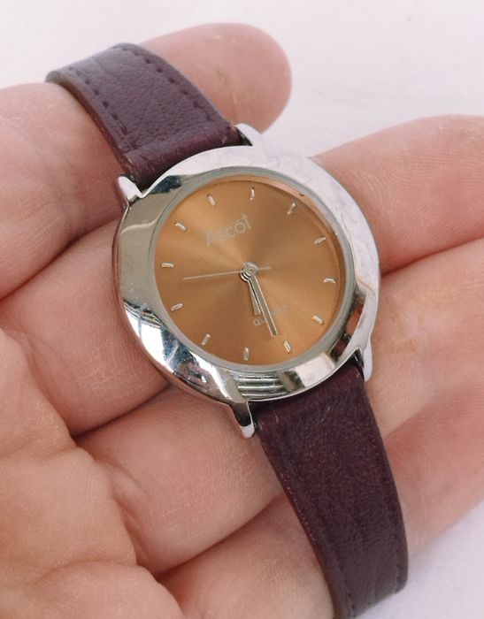 Ceas Ascot de damă cu quartz, carcasă din oțel inoxidabil, curea piele