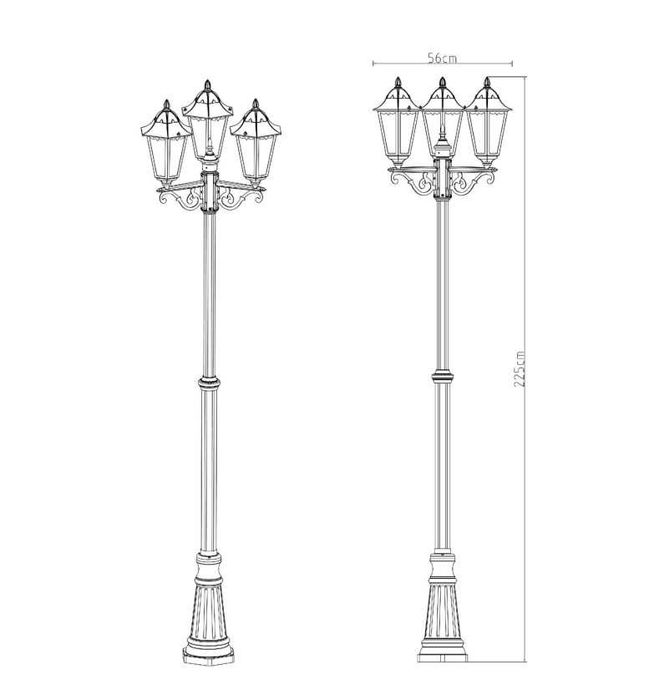 Stalp Iluminat Ornamental Decorativ Exterior Metalic Casa Gradina 3 x E27 Felinare Stradal Alee Inaltime Reglabila Max 225cm + LIVRARE GRATUITA BV