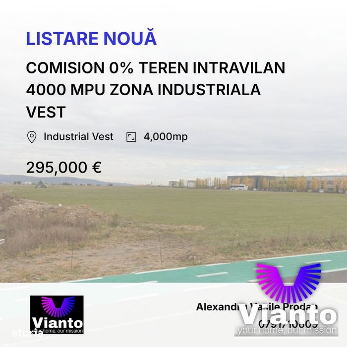 Comision 0% teren intravilan 4000 mpu zona industriala Vest
