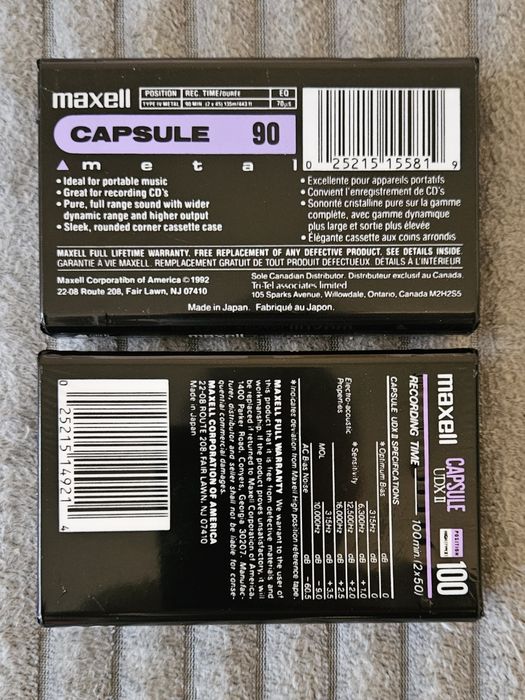 2 Casete Audio Maxell Capsule Metal + Chrome Japan 1992