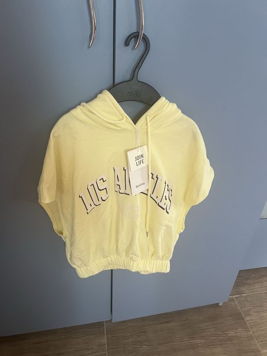 Bluza, Hanorac,  vesta Bershka Join Life galben pal, bumbac, nou cu eticheta, maneci cazute
