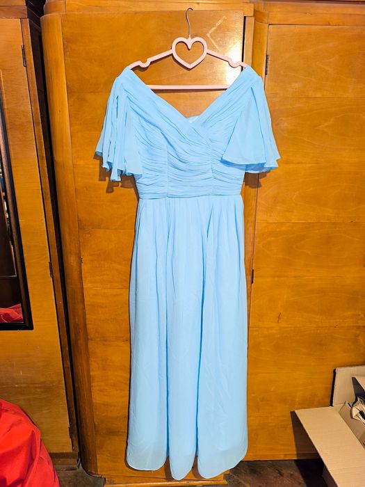 Официална светлосиня рокля, дълга с корсет